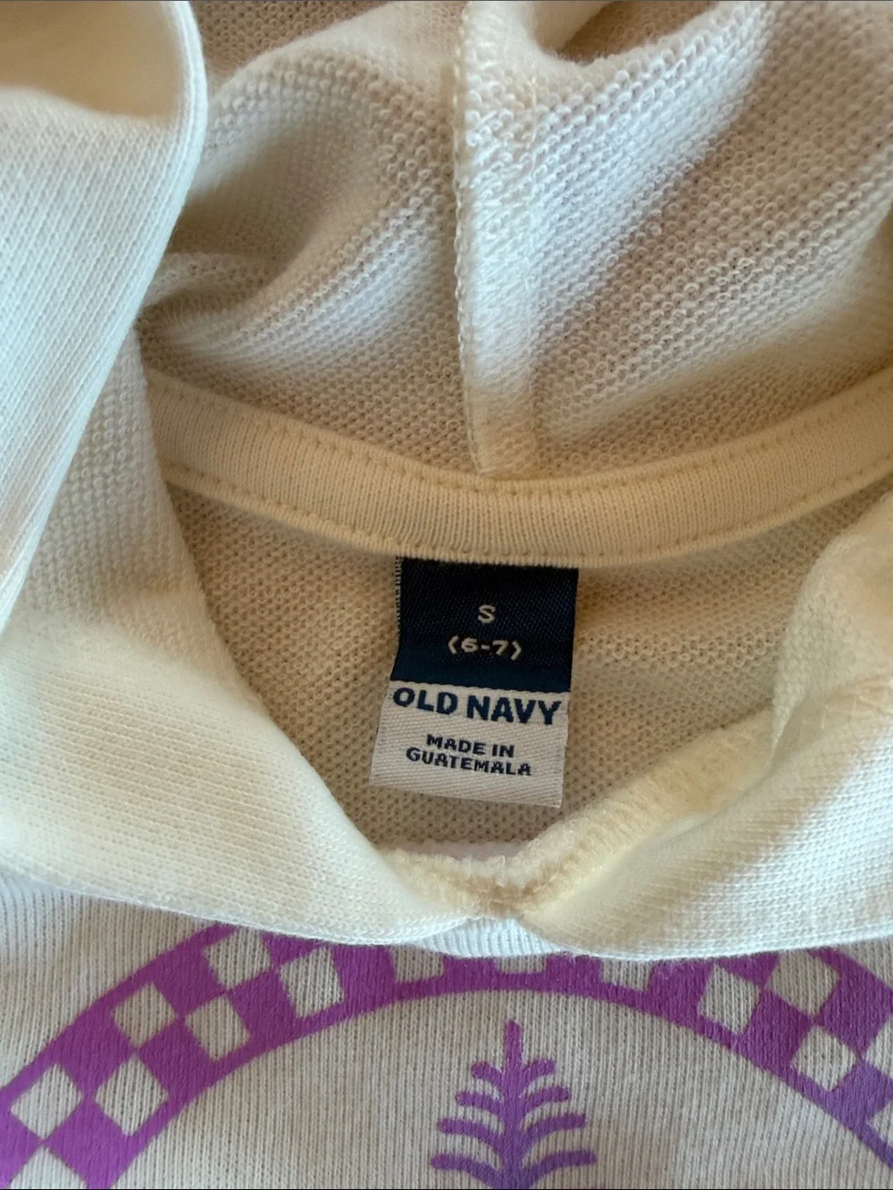 Old Navy White Hoodie with Pastel Palm & Bear Graphic